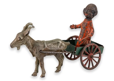 Antique Donkey with Cart Pull Toy Painted Cast Iron Early 20th Century