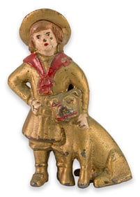 A.C. Williams Buster Brown & Tige Still Coin Bank Painted Cast Iron Antique Toy Ohio 1920
