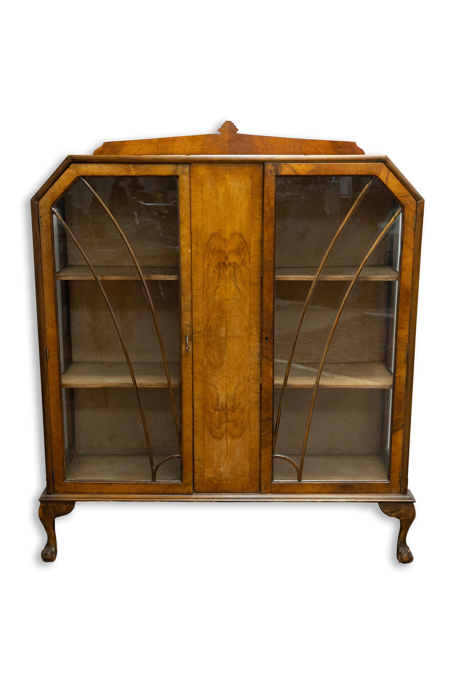 Antique Art Deco Curio Cabinet 1920s Wood & Glass Panel Doors 20th Century Furniture (1 of 8)