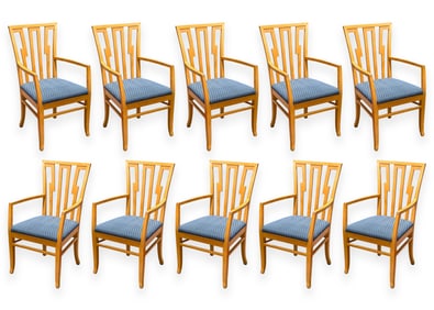 Charles Phillips & Sons Saarinen Style Set of 10 Maple Wood and Fabric Armchairs