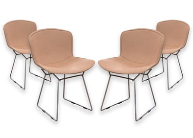 Set of Bertoia for Knoll Vintage Dining Chairs w Beige Alexander Girard Fabric