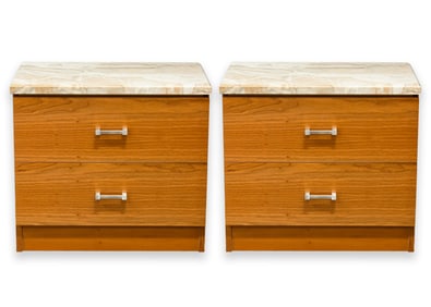 Modern Pair of Nightstands 1960s Wood, Chrome, & Marble Top Knoll Style Furniture