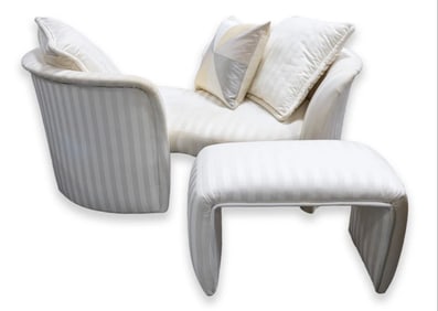 Milo Baughman Tete a Tete Loveseat & Waterfall Ottoman Postmodern Sofa Set