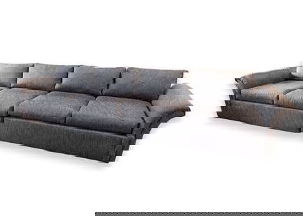 Milo Baughman for Thayer Coggin Slate Contemporary Modern Sofa: A Milo Baughman for Thayer Coggin slate sofa. This beautiful modern sofa features a lovely silhouette. It has a rectangular shape, wonderful sloping arms on either side, and a flat rectangular back. I