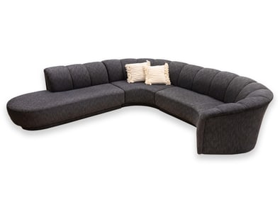 Milo Baughman for Thayer Coggin Deep Grey Tufted 3pc Sectional Sofa with Chaise