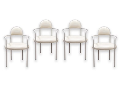 Set of 4 Memphis Style Bieffeplast Italian White and Cream Metal Armchairs