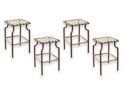 Set of 4 Vintage Tropitone Brown and Beige Woven Vinyl Seat Outdoor Patio Stools