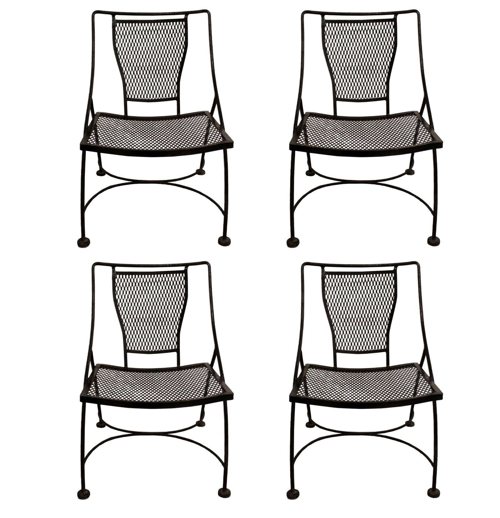 Vintage Set of 4x Black Wrought Iron Salterini / Woodard Style Patio Chairs (1 of 5)