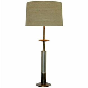 Mid Century Modern Parzinger Style Brass & Silver Plate Table Lamp Orig Shade