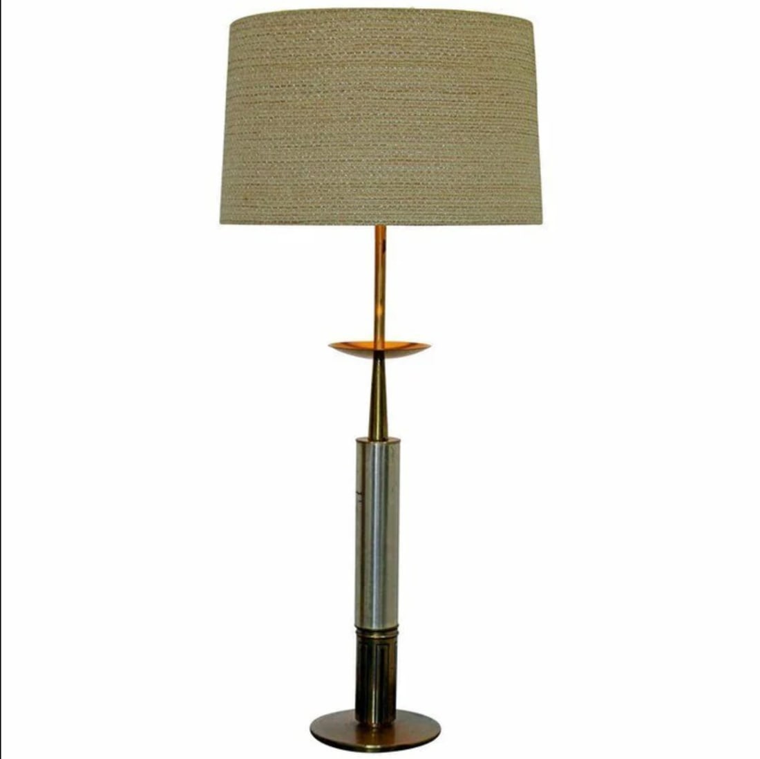Mid Century Modern Parzinger Style Brass & Silver Plate Table Lamp Orig Shade (1 of 6)