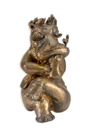 Modern Brutalist Fashionista Hippopotamus Cast Metal Sculpture Signed G.G. 1973