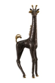 Modern Brutalist Fashionista Giraffe Cast Metal Sculpture Signed G.G. 1970s