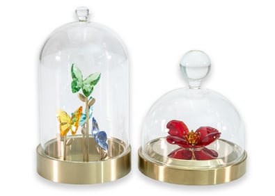 Swarovski Jungle Beats Butterfly & Garden Tales Red Poppy in Bell Jars Crystal Glass Collectables