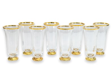 AERIN Sophia Collection Set of 8 Wine Flutes Gold-Trimmed Crystal Glass Contemporary Dining
