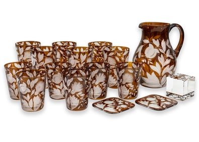 Artel Verdure Set of Luxury Bohemian Glass Crystal Floral Etched Pattern Czech Republic