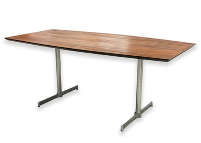 Knoll - Dining or Conference Table, c. 1950s Walnut Wood & Aluminum Base Modern Design