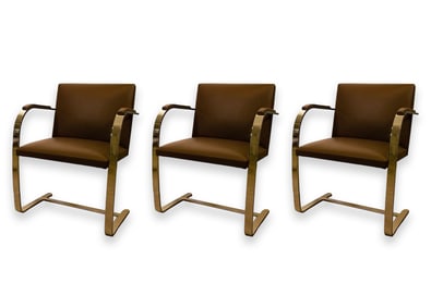 Knoll - Brno Chairs, 1930 Brown Leather with Arm Pads & Chrome Modern Design c. 2020s