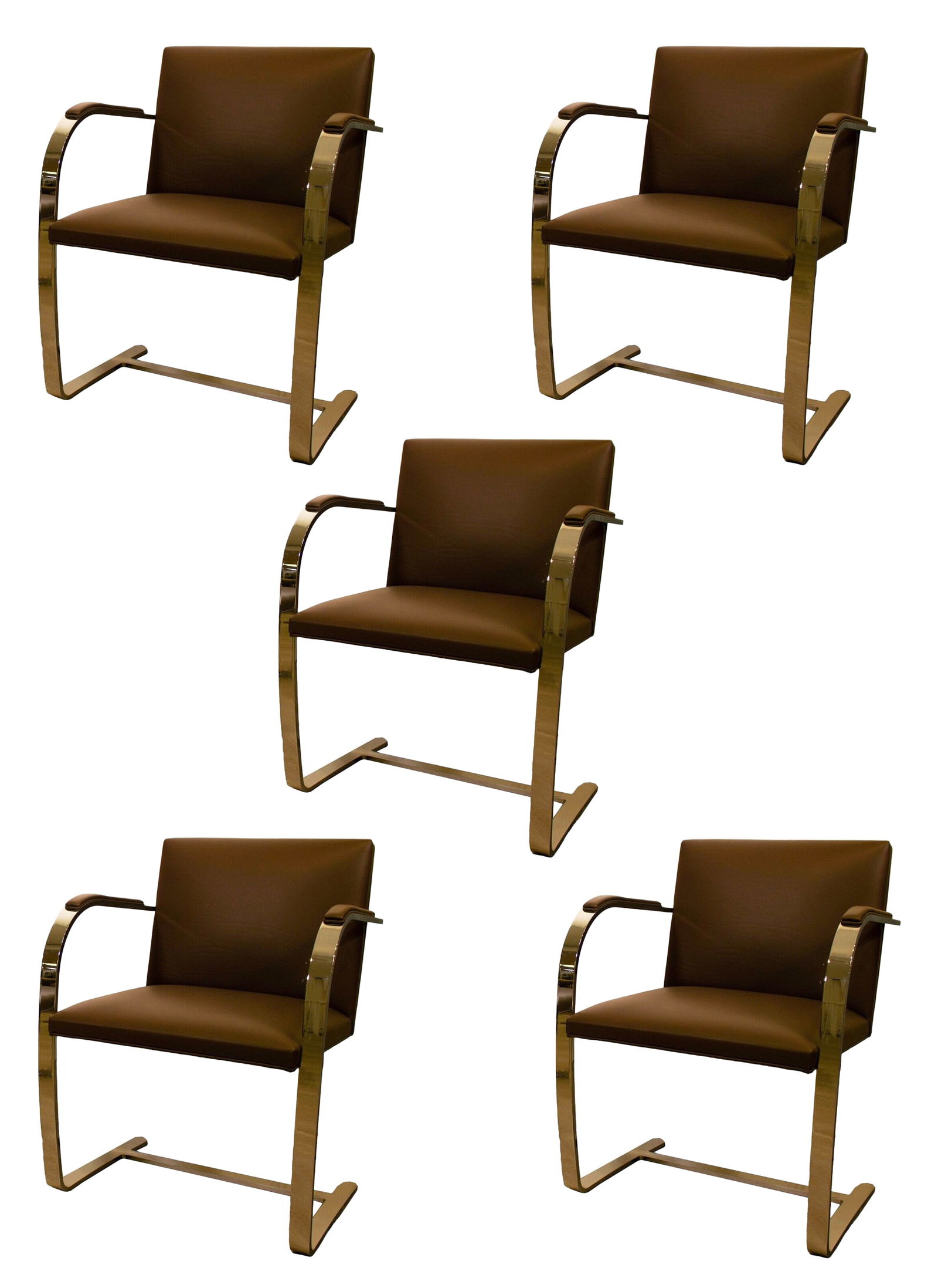 Knoll - Brno Chairs, 1930 Brown Leather with Arm Pads & Chrome Modern Design c. 2020s (1 of 13)
