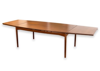 Jens Risom - Dining Table, c. 1960s Teak Expandable Boat Shape Danish Modern Design