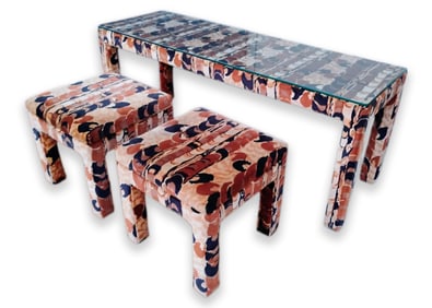 Jack Lenor Larsen, Style - Fabric Console Table with Stools, Modern Textiles, c. 1960