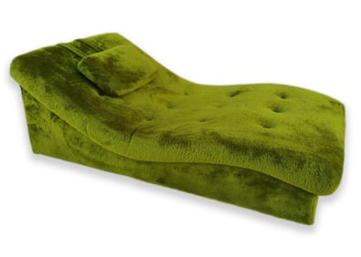 Adrian Pearsall, Style - Wave Chaise Lounge Chair & Pillow Shaggy Moss Green Fabric, c. 1970s