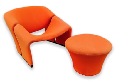 Pierre Paulin for Artifort - Groove, Lounge Chair and Ottoman with Orange Fabric, c. 1970s