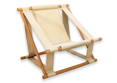 R. Wilkes & Co. - Safari Sling Folding Lounge Chair, Canvas & Wood, c. 1960s