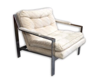 Cy Mann - Flat Bar Chrome Lounge Armchair, c. 1970s Milo Baughman Style Postmodern Design