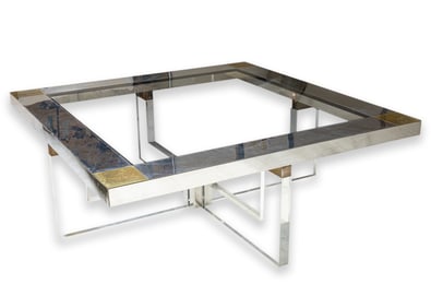 Sandro Petti for Angelo Metal Arte - Coffee Table, c. 1970s Chrome, Glass & Lucite Postmodern Design