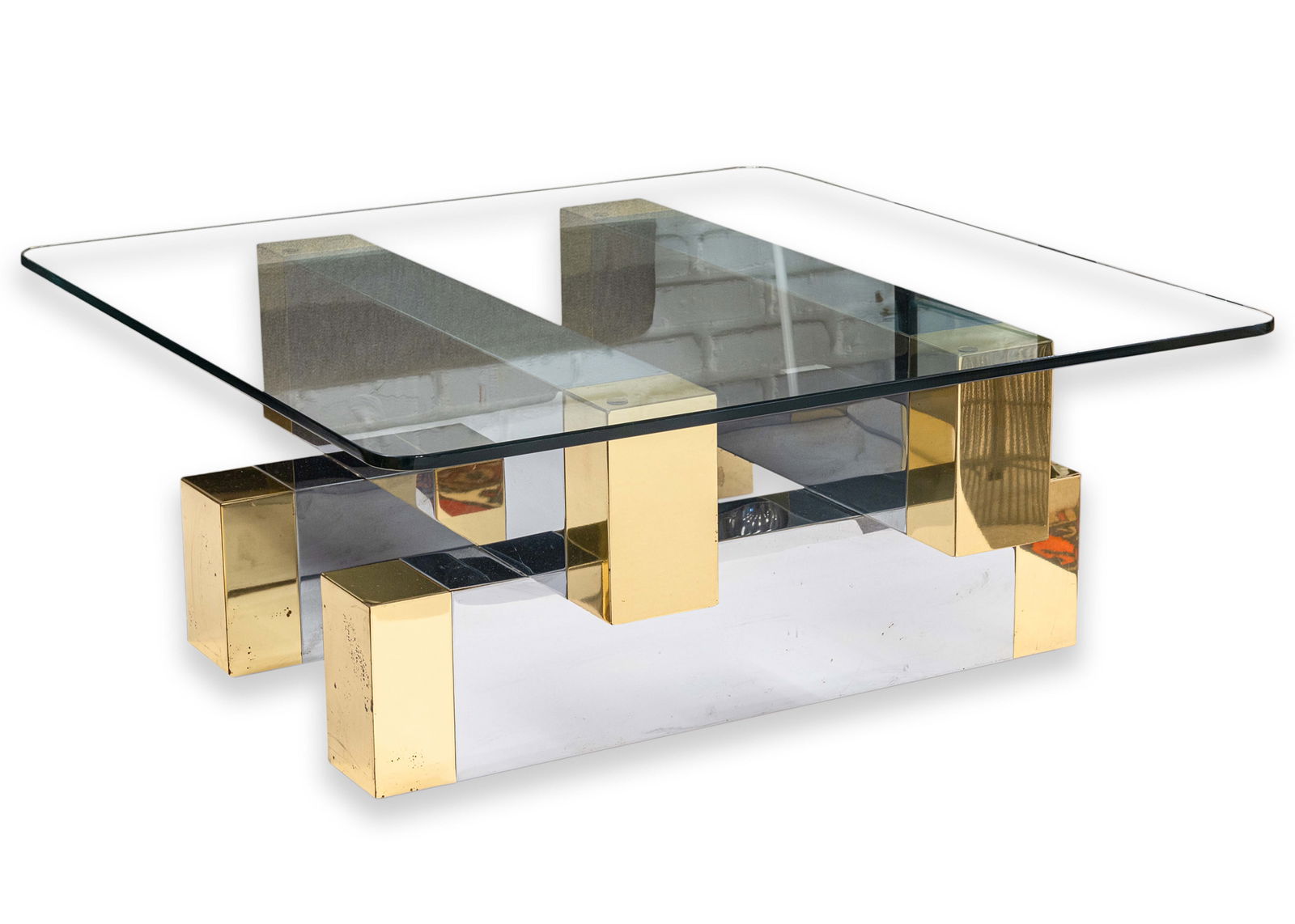 Paul Evans for Directional - Cityscape Coffee Table, 1970s Chrome and Brass Postmodern Design (1 of 8)
