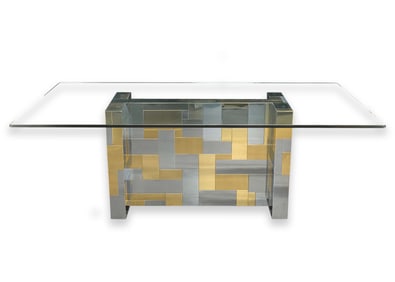 Paul Evans for Directional - Cityscape Dining Table, 1970s Chrome and Brass Postmodern Design