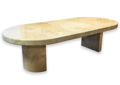 Karl Springer - Lacquered Goatskin Dining Table, 1970s Expandable with 4 Leaves