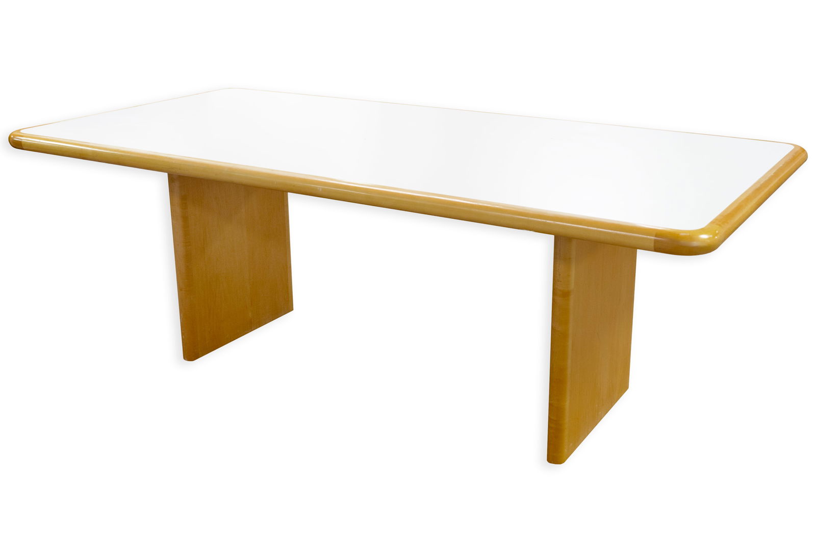 Tobocman - Custom Dining Table, c. 1970s White Lacquer with Wood Base, Postmodern Design (1 of 7)