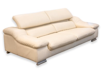 Postmodern Italian Cream Leather Reclining Sofa with Chrome Legs - Contemporary Furniture