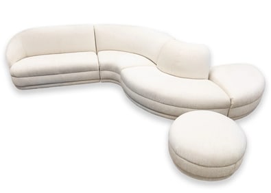 Vladimir Kagan - 5 Pc Serpentine Sectional Sofa, c. 1980s Maxwell Alameda Snow Fabric