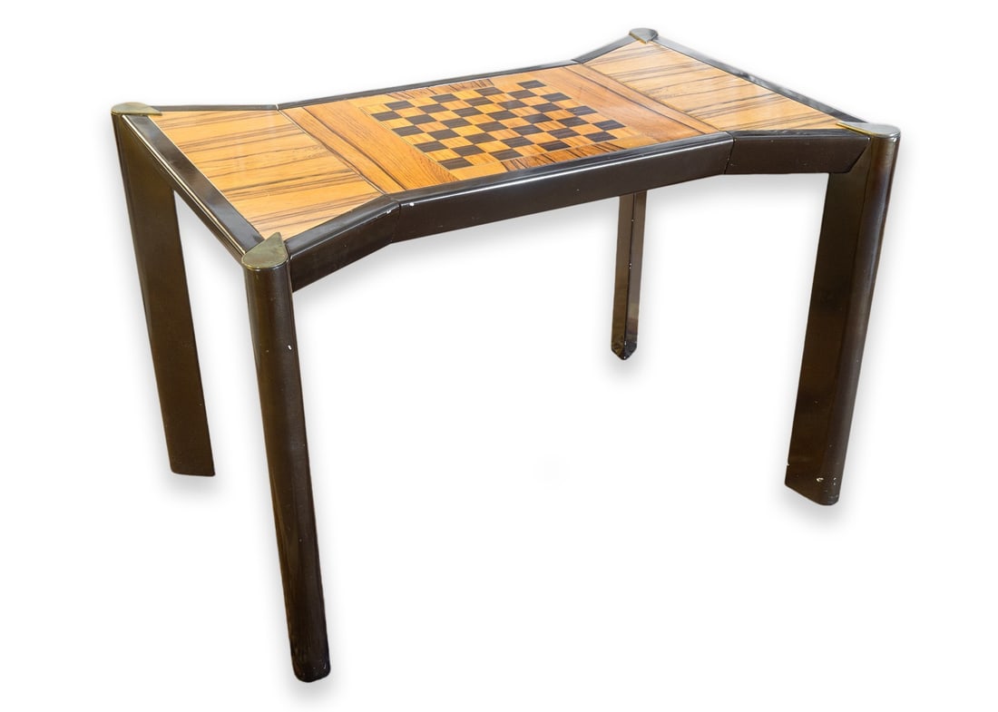 Postmodern Italian Rosewood & Brass Double Sided Chess & Backgammon Game Table, c. 1980s (1 of 8)