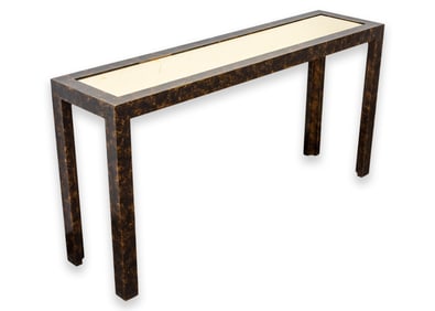 John Widdicomb - Parson Console Table, c. 1980 Faux Tortoise Shell Patina Brass Postmodern Design