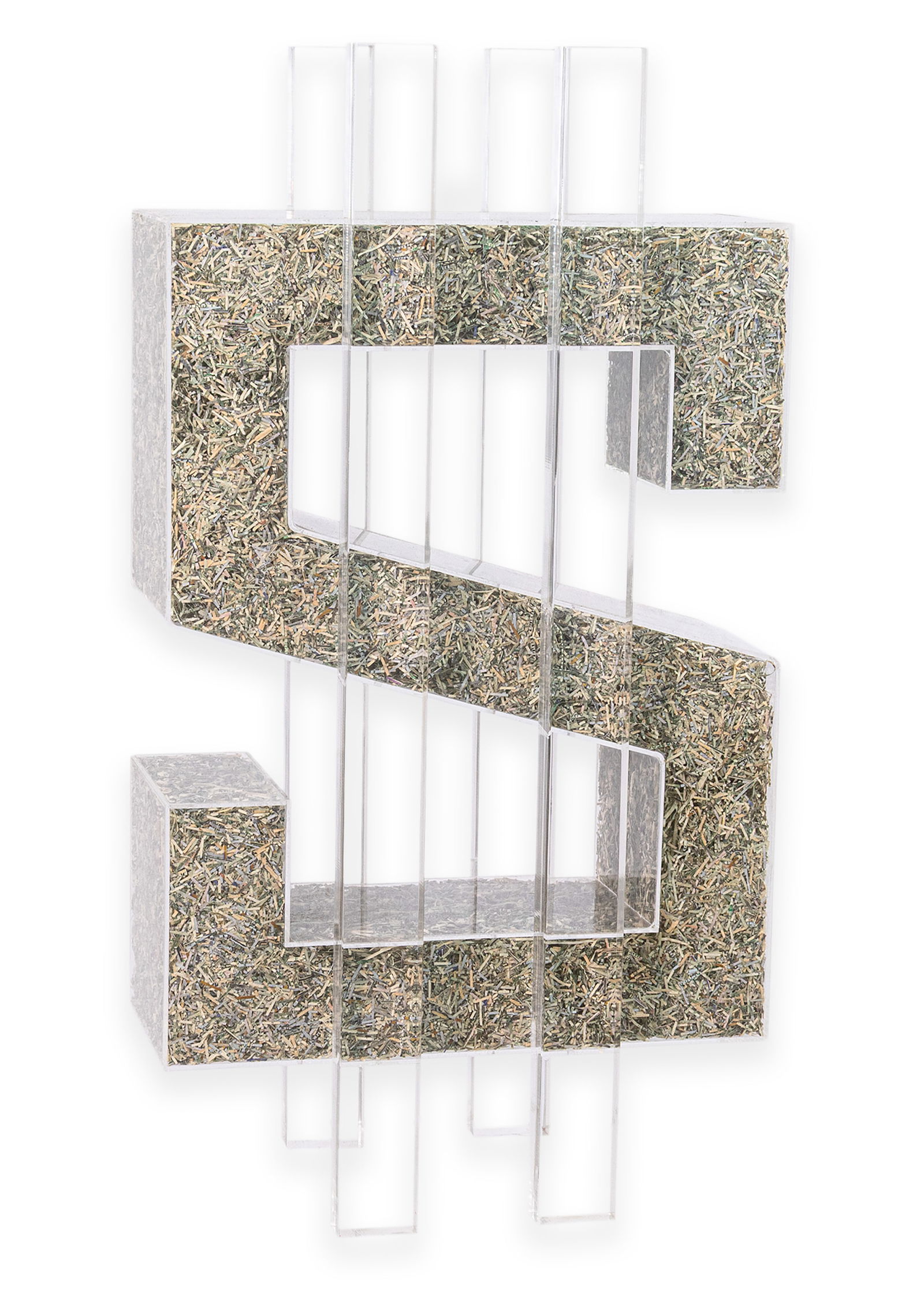 Contemporary Acrylic Dollar Sign Sculpture with Shredded Currency by Unknown Detroit Artist (1 of 5)