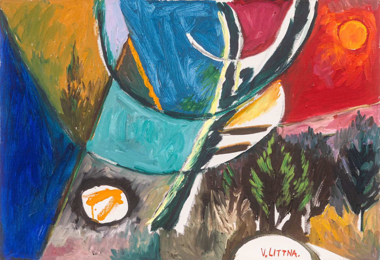 Victoria Littna - Untitled (Modern Abstract Landscape), c. 1970 Signed Oil Painting on Canvas (1 of 7)