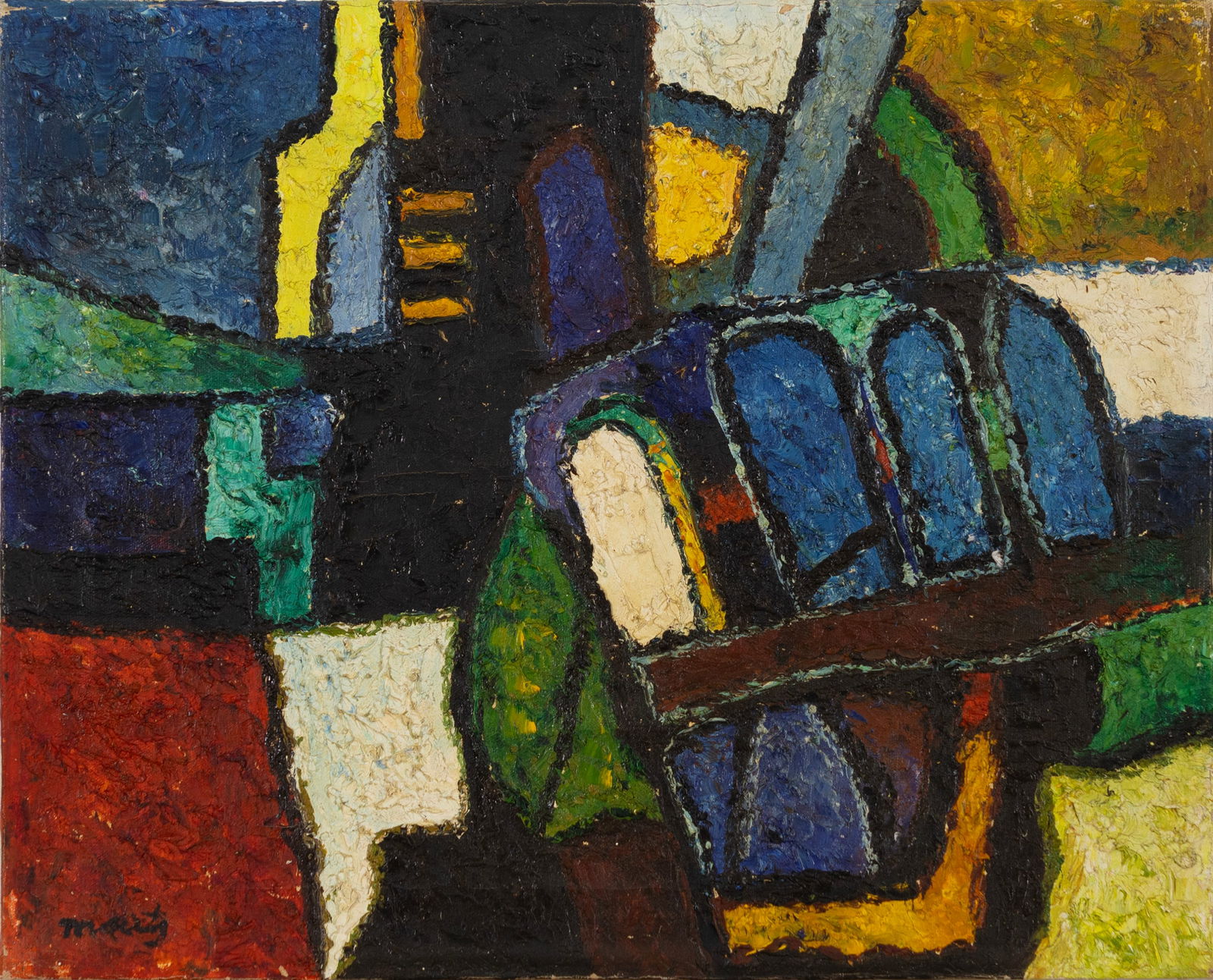 Modern Abstract Expressionism Textured Oil Painting on Board Signed 20th Century (1 of 4)