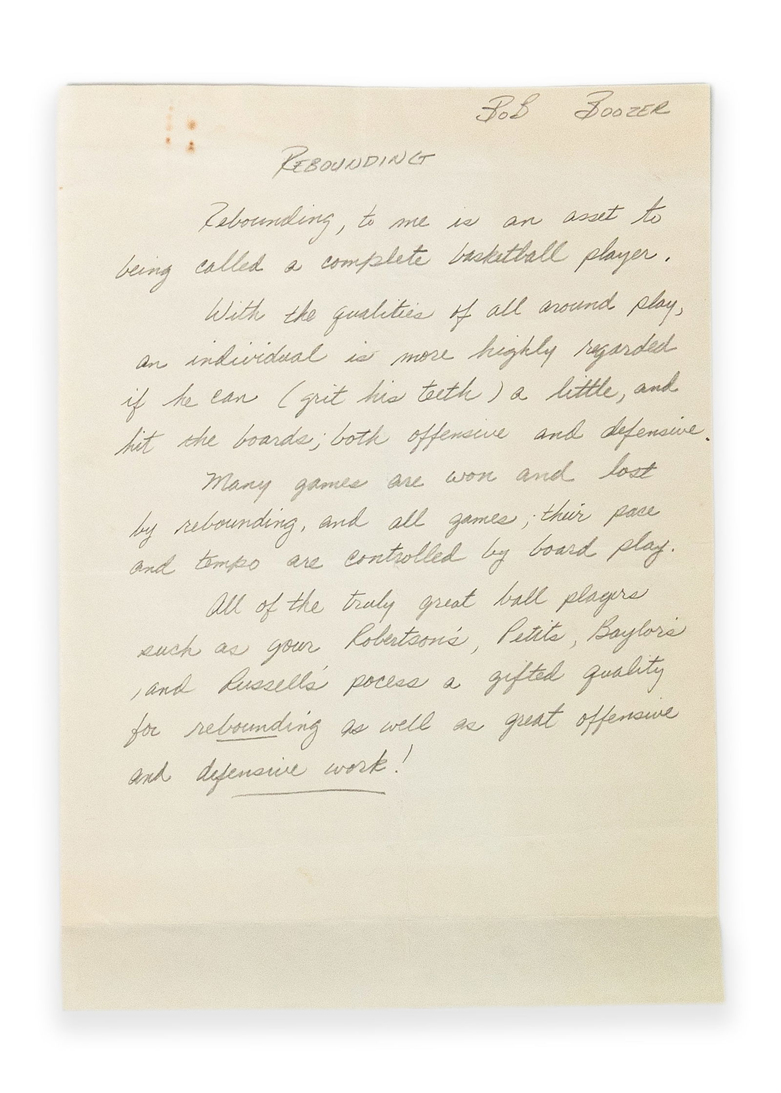 Bob Boozer Rebounding Handwritten Letter Autographed Beckett BAS Full LOA Bucks Lakers Royals (1 of 4)