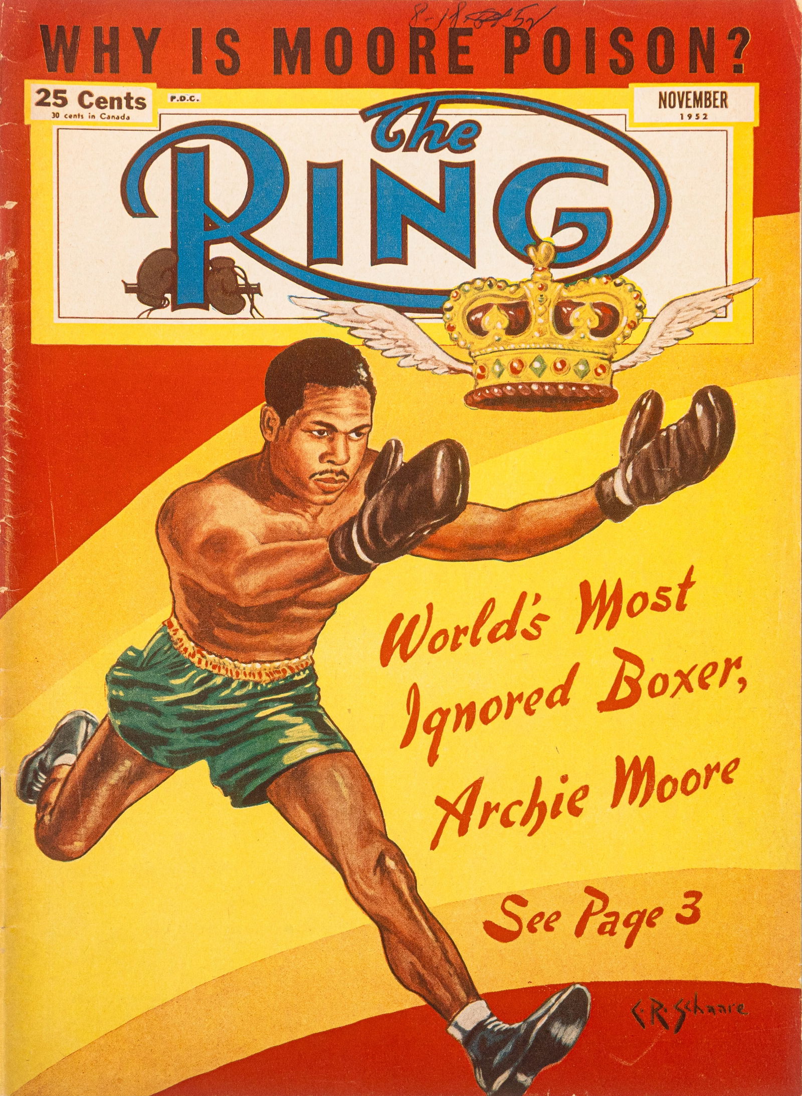 Vintage November 1952 The Ring Boxing Magazine "Why is Archie Moore Poison" C.R. Schaare Art Cover (1 of 5)