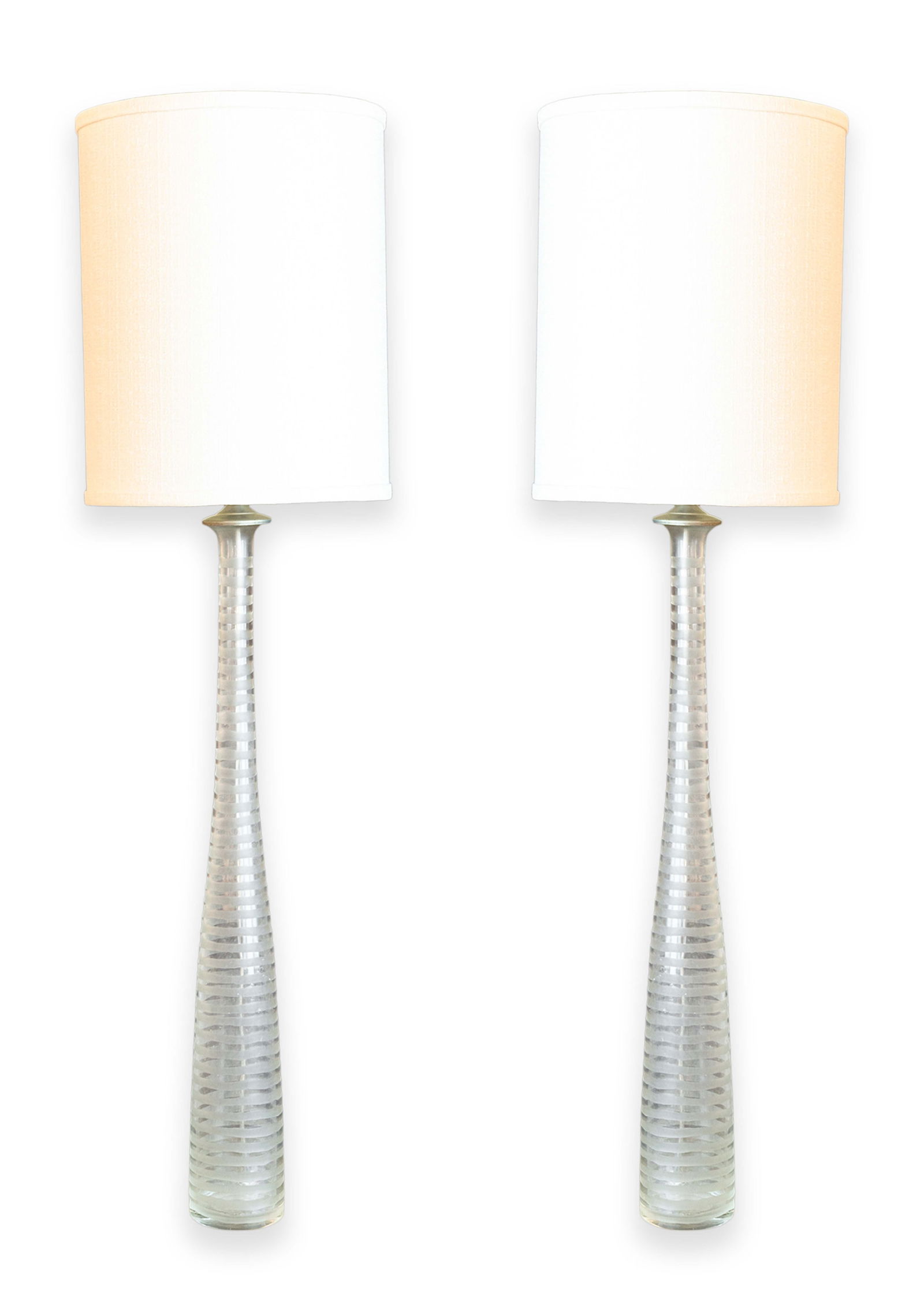 Murano - Pair of Cylinder Lamps, c. 1955 Hand Blown Glass Made in Italy Modern Lighting (1 of 6)