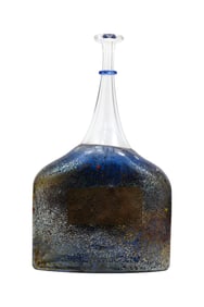Bertil Vallien for Kosta Boda Blue Satellite Art Glass Bottle Signed 89253