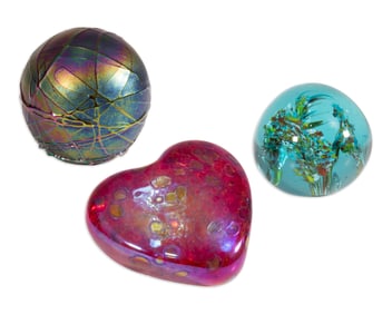 Murano Glass Set of 3 Paperweights Mid-20th Century Modernist Glass Sculpture