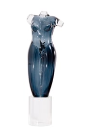 Formia Murano Female Torso c. 1980s Signed Blown Glass Smokey Blue Sculpture