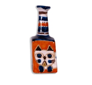 Desimonte Italy Signed Ceramic Cat Design Hand Painted Mid Century Modern Vase
