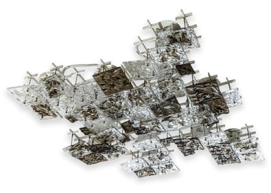 Venini Murano Chandelier Modern Brutalist Glass & Metal Light Fixture c. 1970s