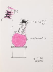 Ettore Sottsass Original Sketch (Grigio - Marrone), 1982 Signed Ink & Marker on Paper