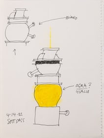 Ettore Sottsass Original Sketch (Bianco - Ogra / Giallo), 1982 Signed Ink & Marker on Paper